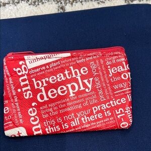 Lululemon Red Text-Print Zip Pouch - "breathe deeply"